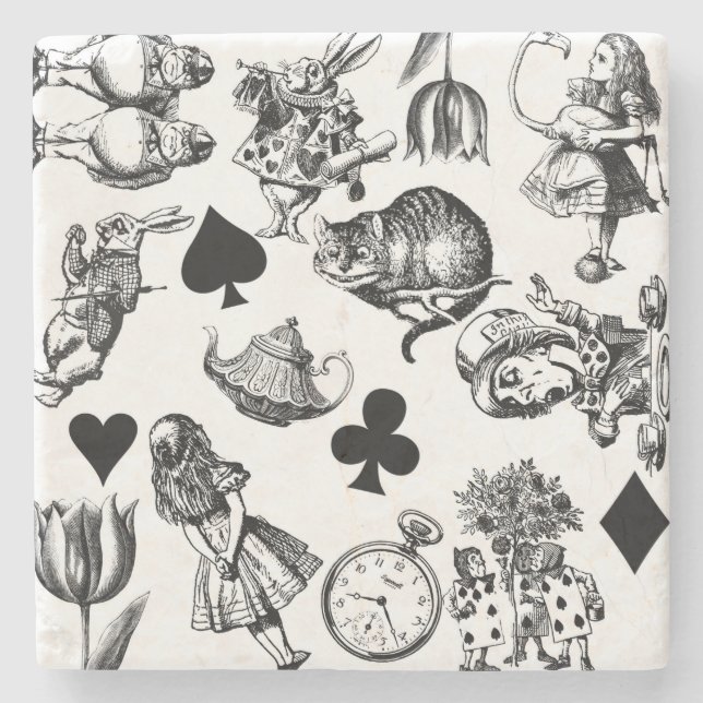 Posavasos De Piedra Alice White Rabbit Wonderland Classic (Anverso)