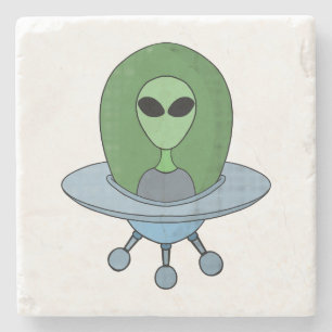 Posavasos De Piedra Alien en su pequeña nave espacial