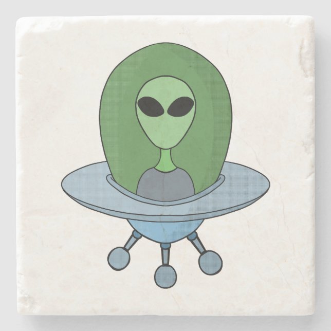 Posavasos De Piedra Alien en su pequeña nave espacial (Anverso)