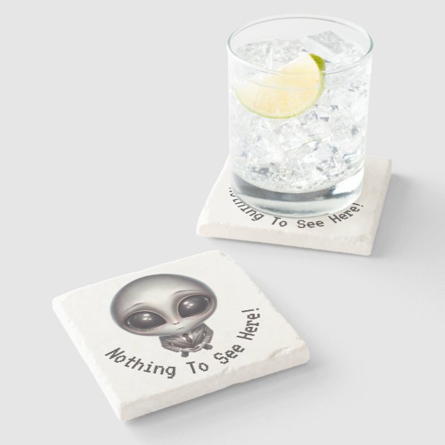 Posavasos De Piedra Alien - ¡Nada Que Ver Aquí! (Lateral)