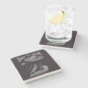Posavasos De Piedra alien ufo surfing illustration with back to home 