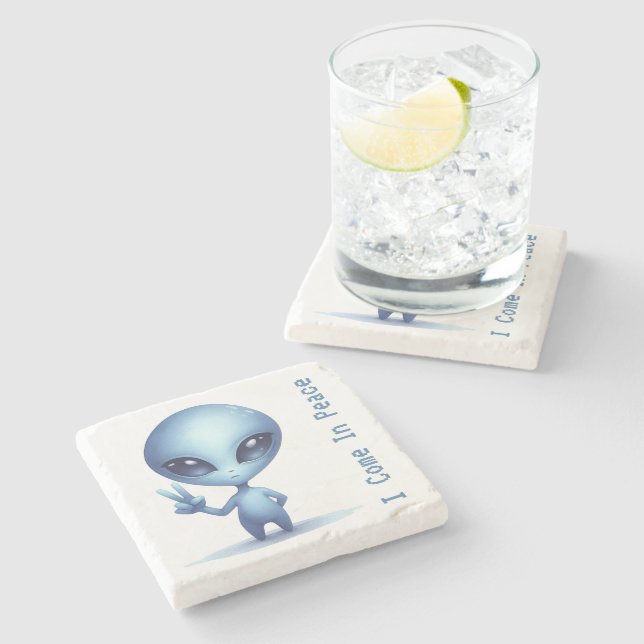 Posavasos De Piedra Alien - Vengo en paz (Lateral)