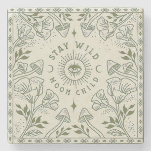 Posavasos De Piedra Almohada verde de salvia bohemia infantil