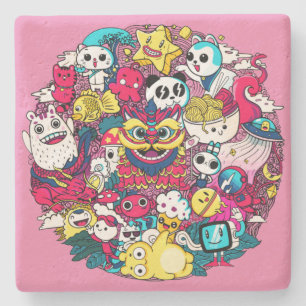 Posavasos De Piedra Almohadón Japonés de Arte Doodle