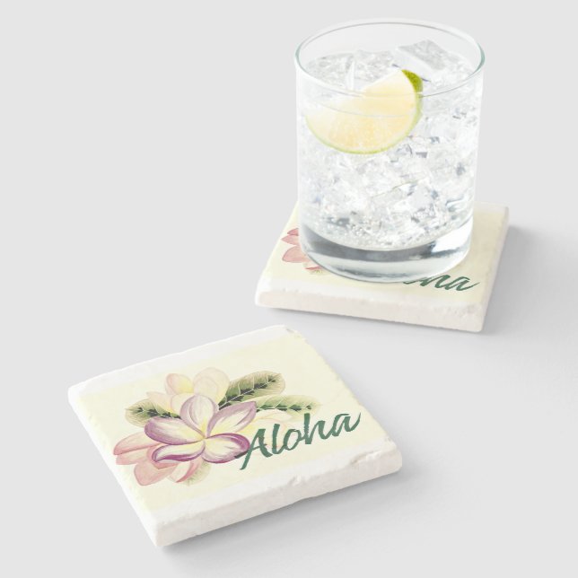 Posavasos De Piedra Aloha Plumeria (Lateral)