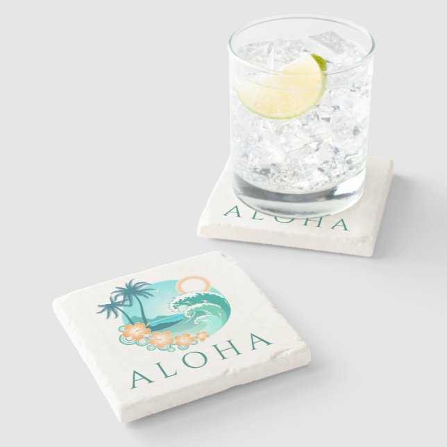 Posavasos De Piedra Aloha Tropical (Lateral)