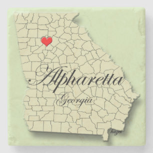 Posavasos De Piedra Alpharetta, Georgia, corazón, mapa, prácticos de