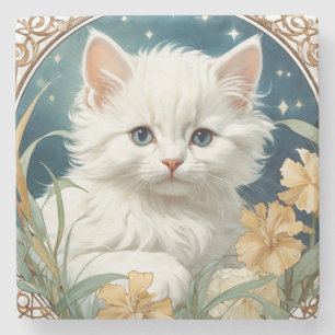 Posavasos De Piedra Alphonse Mucha Art Nouveau Kitten