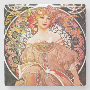 Posavasos De Piedra Alphonse Mucha Daydream Floral Vintage Art Nouveau
