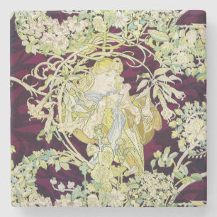 Posavasos De Piedra Alphonse Mucha Mujer con margarita Arte Nouveau Ar