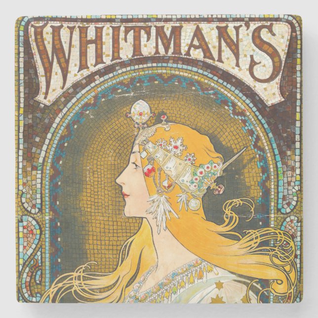 Posavasos De Piedra Alphonse Mucha vincula el anuncio de Whitman (Anverso)