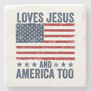 Posavasos De Piedra Ama a Jesús y a Estados Unidos a Dios Cristiano 4 