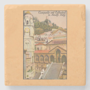 Posavasos De Piedra Amalfi, Italia Vintage Campanile y Catedral