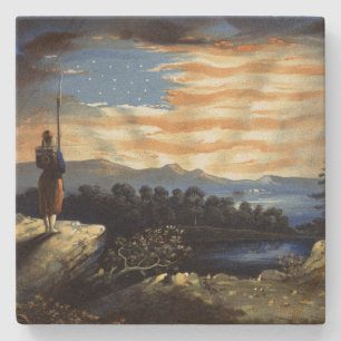 Posavasos De Piedra Amanecer Celestial de la Bandera Americana en el C