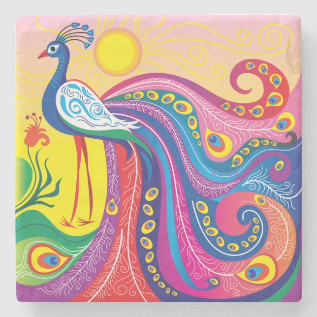 Posavasos De Piedra Amanecer de Pavo Real (Anverso)