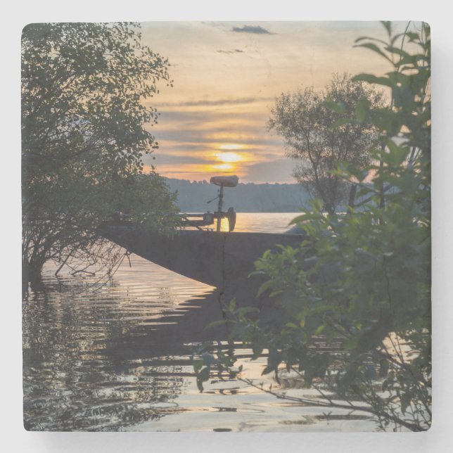 Posavasos De Piedra Amanecer del barco pesquero (Anverso)