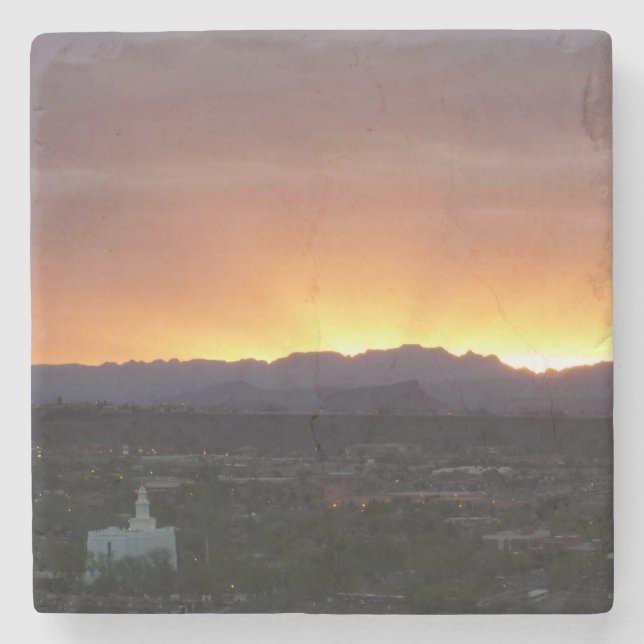 Posavasos De Piedra Amanecer sobre el paisaje de St. George Utah (Anverso)