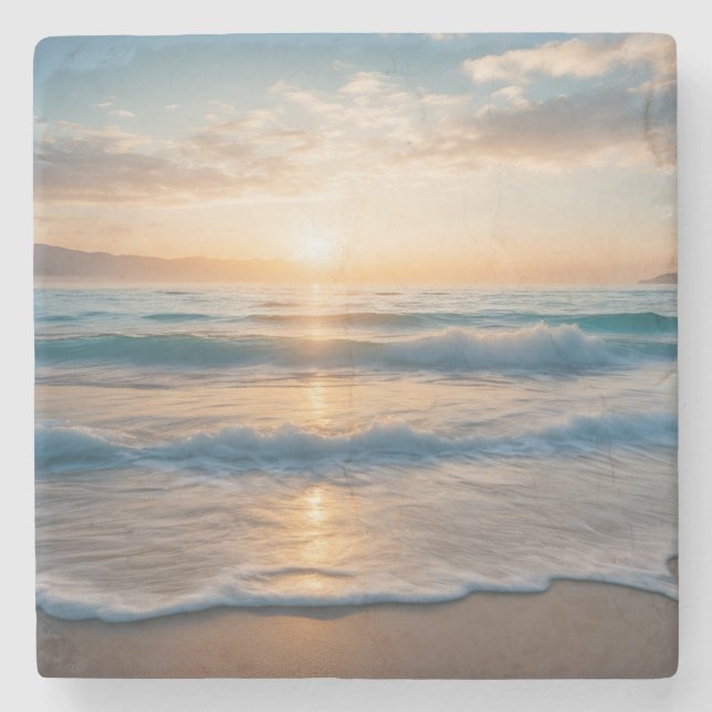 Posavasos De Piedra Amanecer sobre la playa (Anverso)