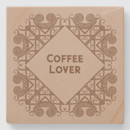 Posavasos De Piedra Amante del Café Agregue su Texto Arte de Borde Est