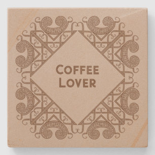 Posavasos De Piedra Amante del Café Agregue su Texto Arte de Borde Est