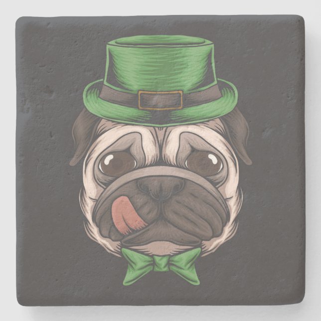 Posavasos De Piedra Amante del gorra verde del Día de Pug St Patrick (Anverso)