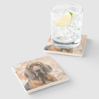 Posavasos De Piedra Amante del perro Bloodhound y flores de melocotón