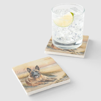 Posavasos De Piedra Amante del perro Malinois belga Playa de arena
