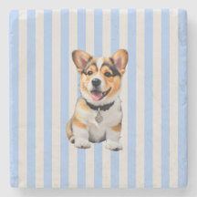 Amantes de Corgi juguetones con rayas azules y bei