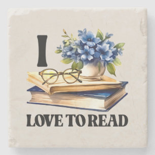 Posavasos De Piedra Amantes de la lectura de palabras arte