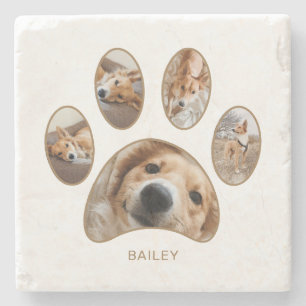 Posavasos De Piedra Amantes de Mascotas Huella de Garra Dorada Nombre