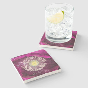 Posavasos De Piedra Amapola Oriental Floral Rosa Oscuro