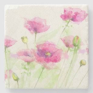 Posavasos De Piedra Amapolas pintadas 3 de la acuarela