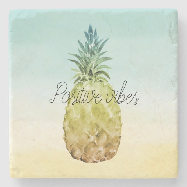 Posavasos De Piedra Amarillo de piña tropical Ombre amarillo personali (Anverso)