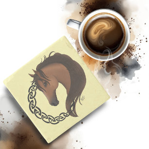 Posavasos De Piedra Amarillo del caballo marrón celta