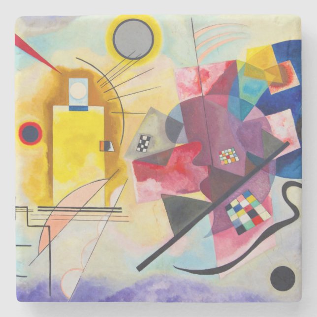 Posavasos De Piedra Amarillo-Rojo-Azul de Kandinsky (Anverso)