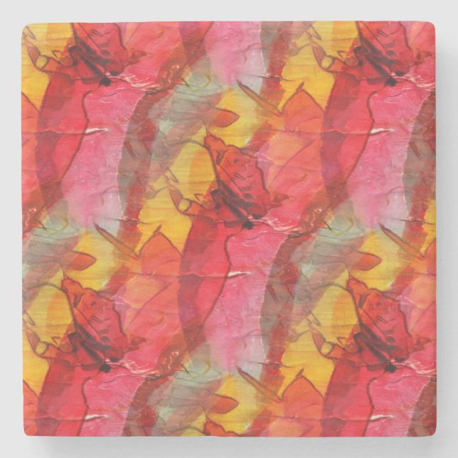 Posavasos De Piedra Amarillo rojo del arte de la acuarela (Anverso)