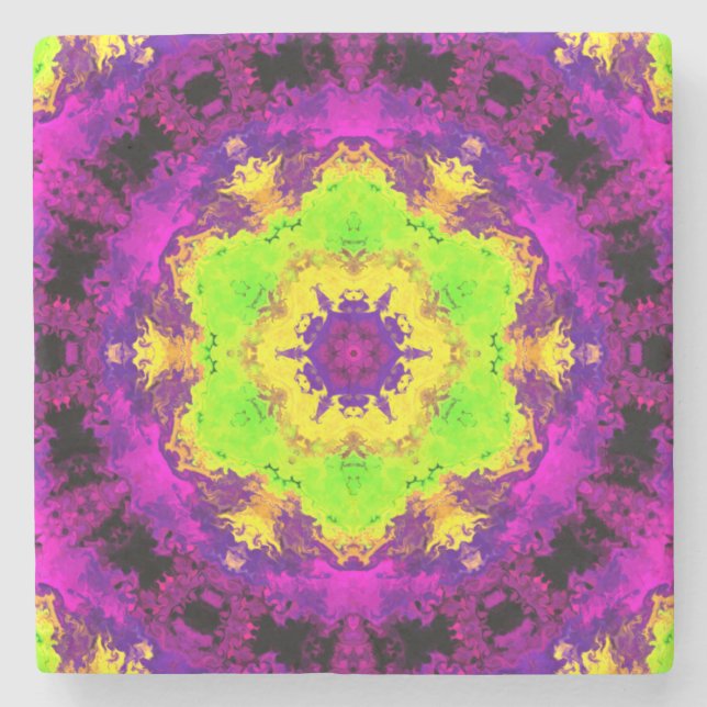 Posavasos De Piedra Amarillo verde psicodélico y morado (Anverso)
