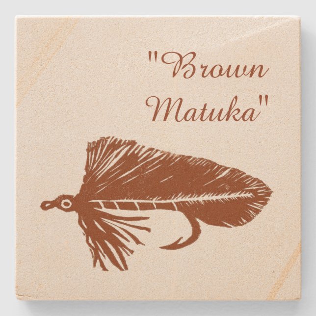 Posavasos De Piedra Amarre de mosca marrón Matuka y calzador de pesca (Anverso)