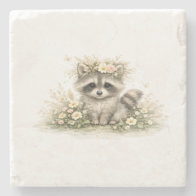 Posavasos De Piedra Amigo del Bosque Mapache (Anverso)