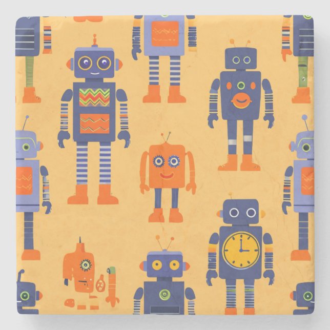 Posavasos De Piedra amigo robot gracioso (Anverso)