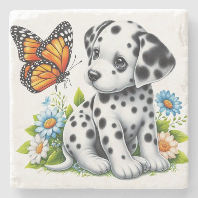 Posavasos De Piedra Amigos de Cute Dalmatian/Butterfly (Anverso)