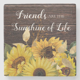Posavasos De Piedra Amigos Girasoles Amarillos Madera Rústica