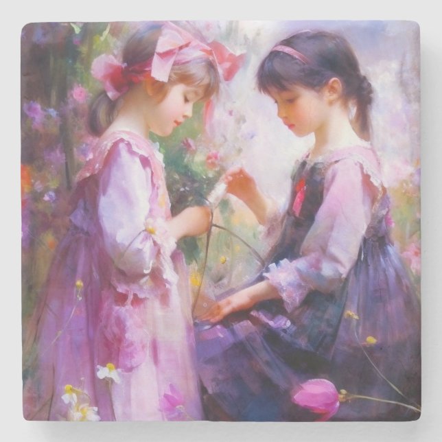 Posavasos De Piedra Amigos y flores 2 (Anverso)