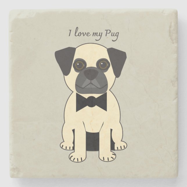Posavasos De Piedra Amo a mi Pug (Anverso)