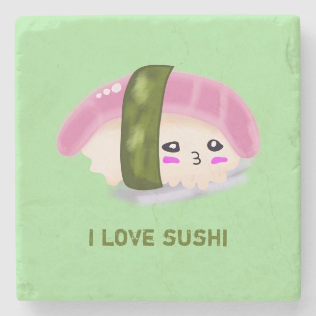 Posavasos De Piedra Amo la comida divertida de Sushi (Anverso)