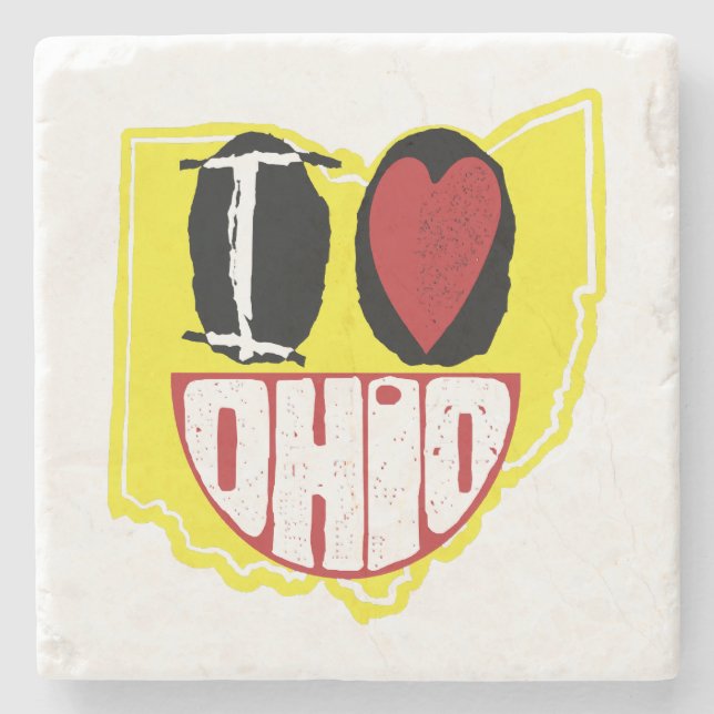Posavasos De Piedra Amo Ohio Sonriendo Cara Feliz (Anverso)