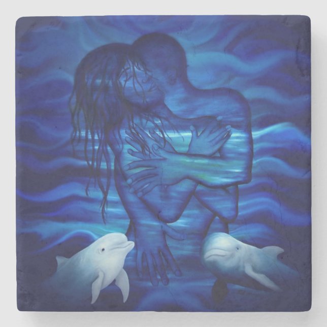 Posavasos De Piedra Amor, acto de pasión - pareja con delfín (Anverso)