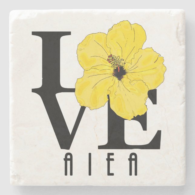 Posavasos De Piedra AMOR Aiea Hawaii Amarillo Hibiscus (Anverso)