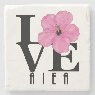 Posavasos De Piedra AMOR Aieha Hawaii Rosa Hibiscus