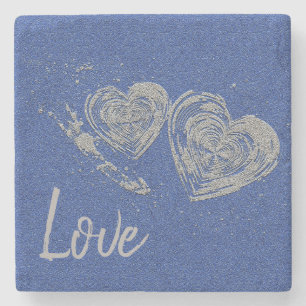 Posavasos De Piedra "AMOR", corazones grises, escayola cuadrada de pie